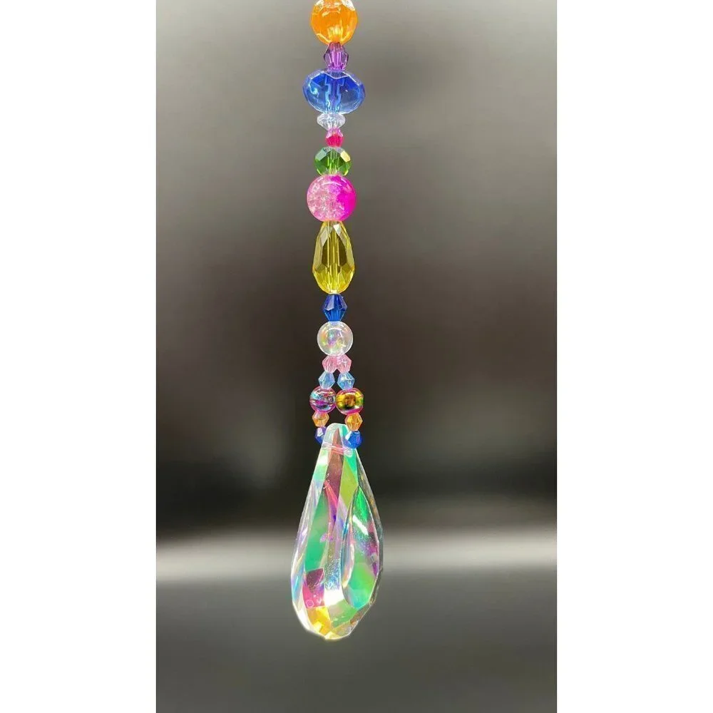 Beaded Suncatcher -  Multicolored - Clear Crystal Prism - Hanging Decor